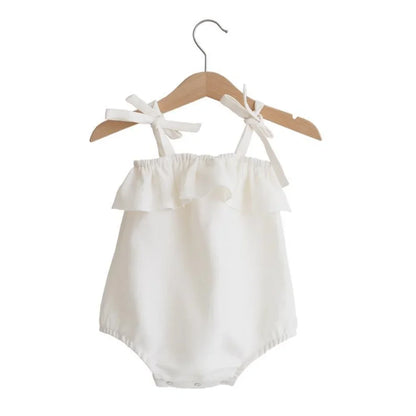 Shop the BabyLove Summer Romper at BubeBaby! A sleeveless, solid-colored romper with a ruffled bust . Made from 100% cotton, it's available for ages 0-24 months. Fits true to size and is perfect for summer. Choose the right size based on age and measurements for a comfortable fit