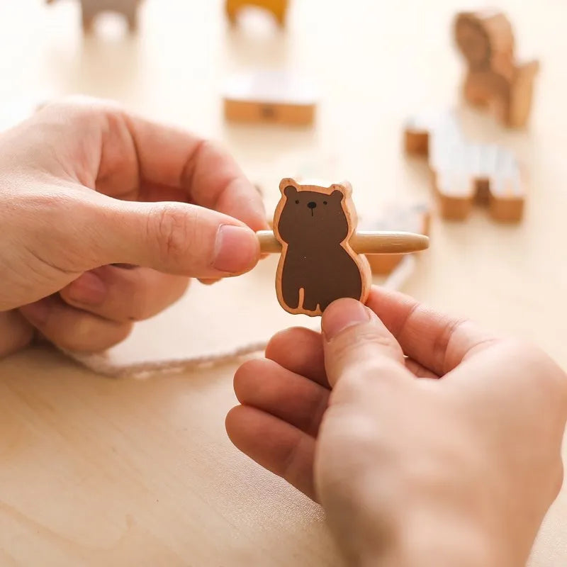 Montessori Wooden Animal Thread Toy designed for fine motor skills and imaginative play at BubeBaby