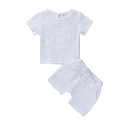 Shop our Stylish and comfortable outfits from Bubebaby, designed for children aged 0-6 years. Perfect for summer, these unisex sets are made from high-quality cotton linen and polyester, ensuring breathability and comfort. Features include a classic O-neck collar, regular short sleeves, and a pullover closure.