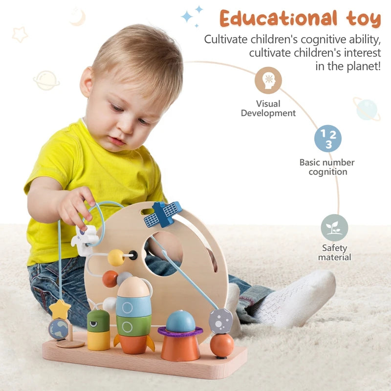Discover the BabyLove Montessori Sensory Educational Toy, designed for children aged 0-3y, 3-6y, 6-12y, and 14+y.  This toy is crafted from high-quality wood and certified by CE for safety. With Montessori winding bead gameplay, it offers a delightful sensory experience for your child. Weighing 464g, it ensures safe and engaging play