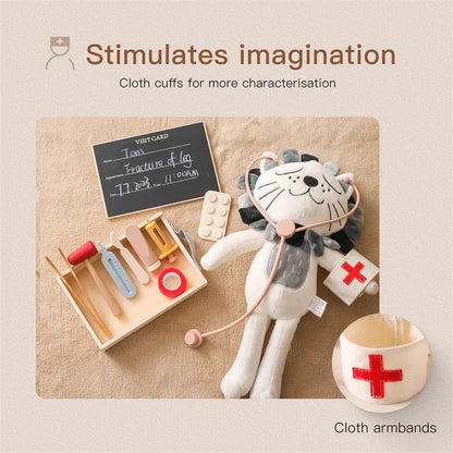 Babylove Bubebaby Montessori Doctor Set made from high-quality wood and silicone, suitable for children aged 3-14 years. The set includes various medical tools, designed to enhance developmental play