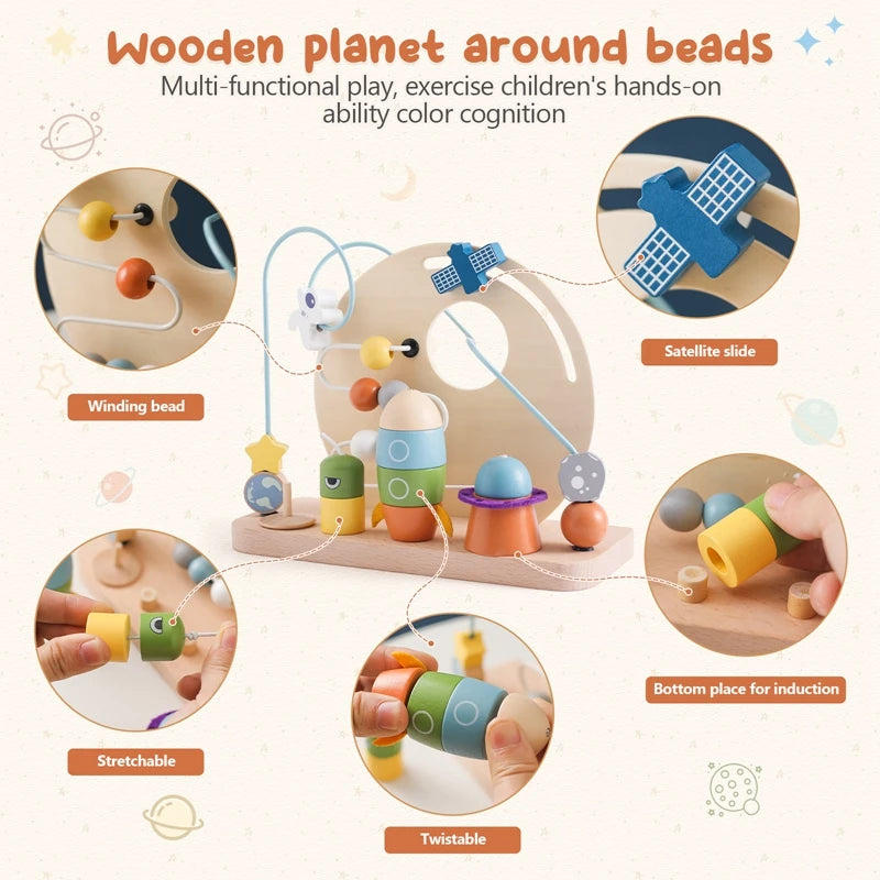Discover the BabyLove Montessori Sensory Educational Toy, designed for children aged 0-3y, 3-6y, 6-12y, and 14+y.  This toy is crafted from high-quality wood and certified by CE for safety. With Montessori winding bead gameplay, it offers a delightful sensory experience for your child. Weighing 464g, it ensures safe and engaging play