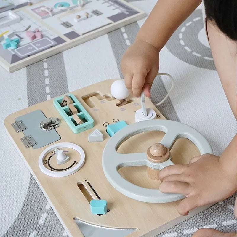Explore the Bubebaby Wooden Montessori Car Driving Simulator, designed for ages 0-14+. This engaging toy features realistic car simulations and scene modeling, crafted to be smooth, wear-resistant, and safe for little hands. CE certified and perfect for enhancing playtime with a transportation theme
