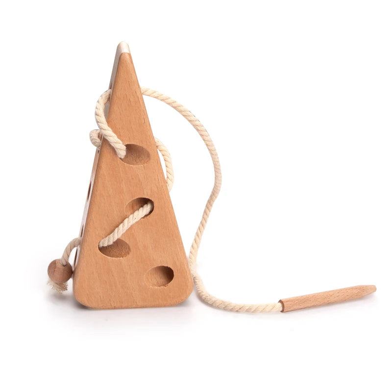 Montessori Wooden Cheese Thread Toy designed for fine motor skills and imaginative play at BubeBaby
