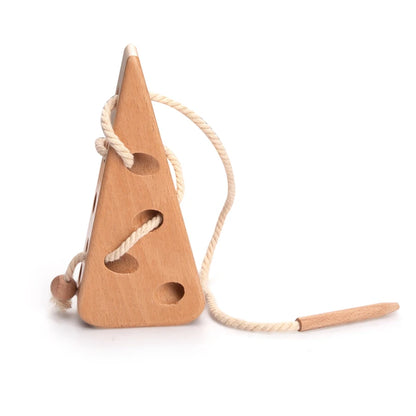 Montessori Wooden Cheese Thread Toy designed for fine motor skills and imaginative play at BubeBaby