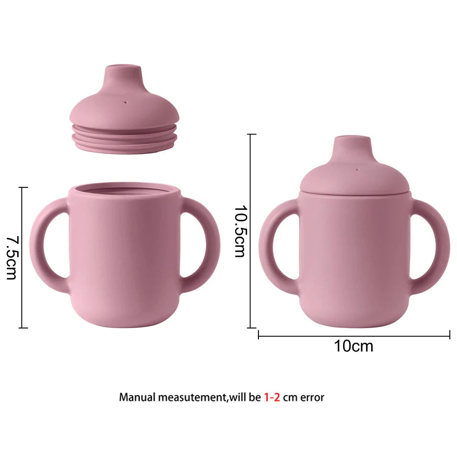 Silicone sippy cup size guide: 10.5 cm tall with lid, 10 cm wide