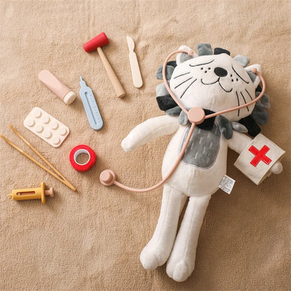 Babylove Bubebaby Montessori Doctor Set made from high-quality wood and silicone, suitable for children aged 3-14 years. The set includes various medical tools, designed to enhance developmental play