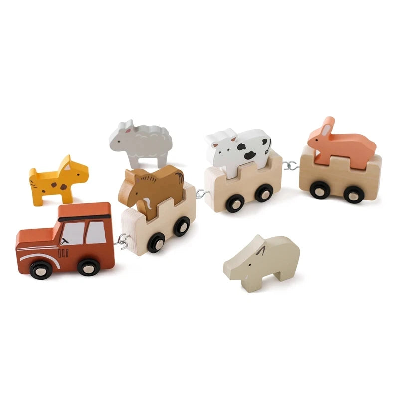 American Montessori International Wooden Train toy, ideal for imaginative play and motor skill development at BubeBaby