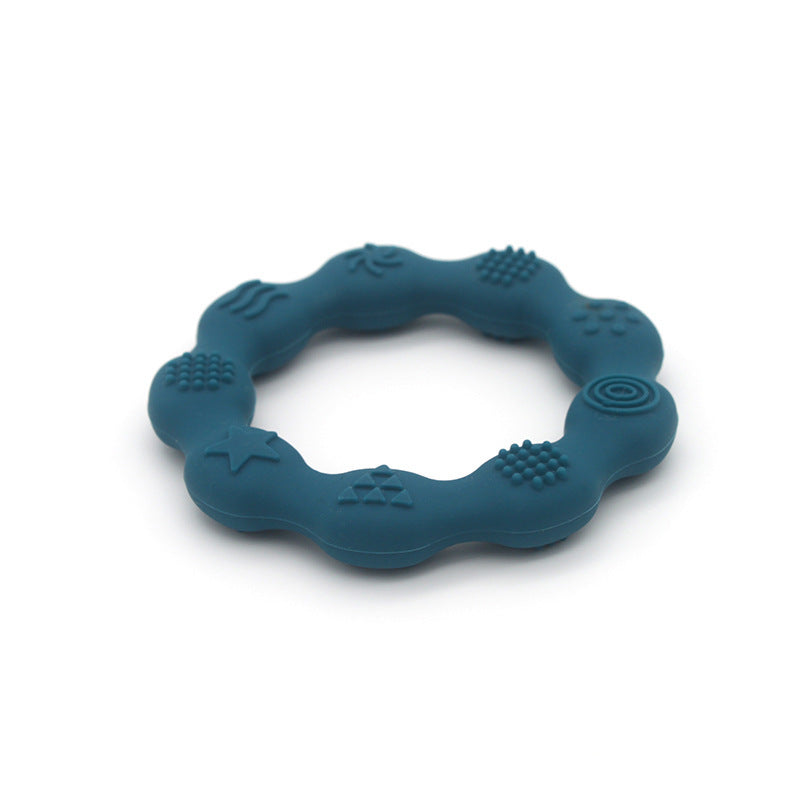 Silicone textured ring teether in dark blue