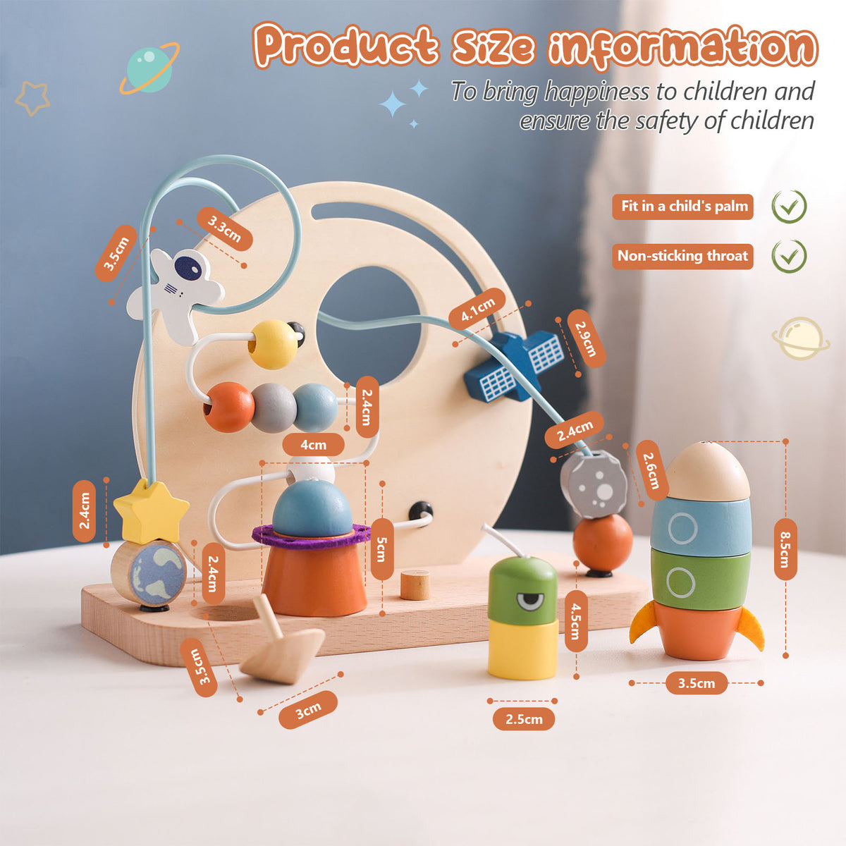 Wooden space bead maze piece sizes