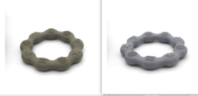 Silicone textured ring teether pair in sage green and grey