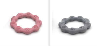 Silicone textured ring teether pair in pink and grey