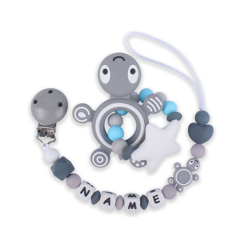 Silicone turtle teether pacifier clip grey
