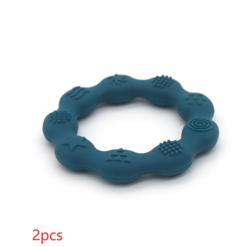 Silicone textured ring teether in dark blue (set of 2)