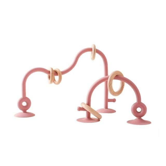 Dark pink silicone suction arch with wooden rings
