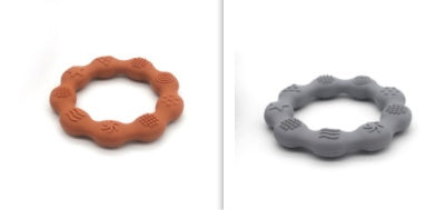 Silicone textured ring teether pair in orange and grey