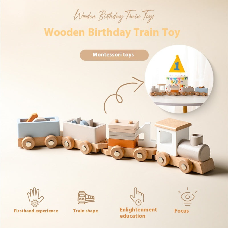 Wooden birthday number train with cake topper