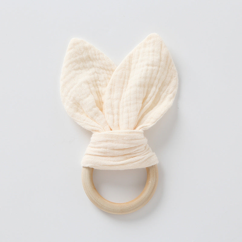 Cream muslin bunny ear teether ring