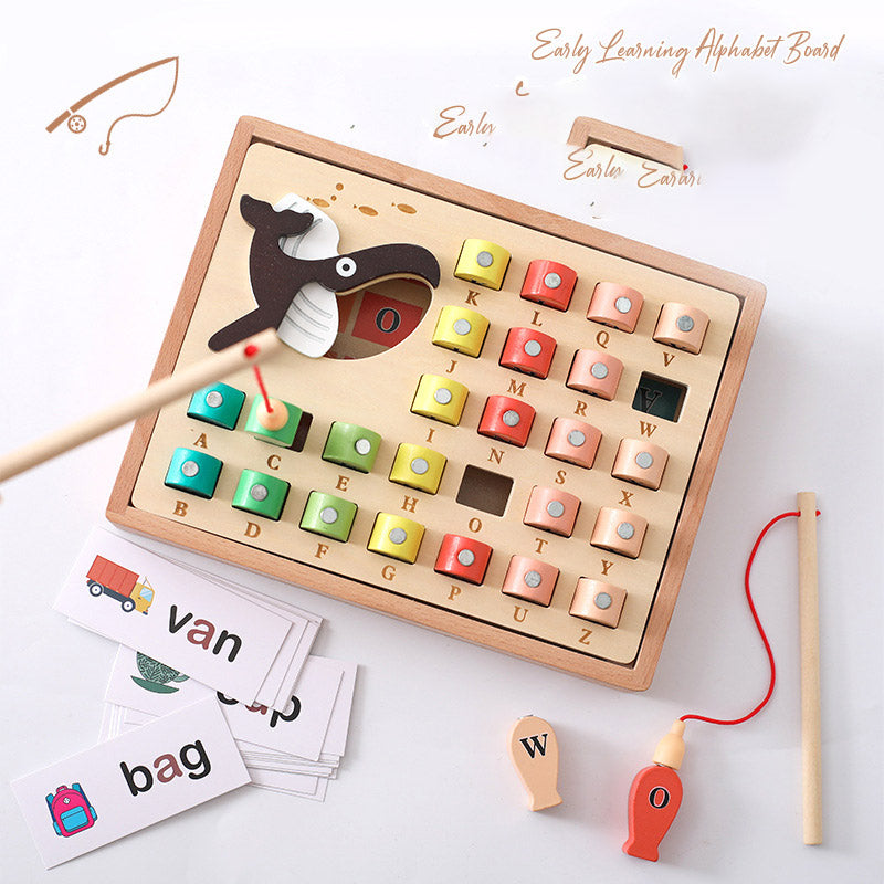 Wooden alphabet fishing game with word cards