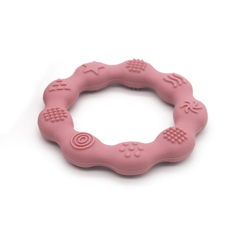 Silicone textured ring teether in pink
