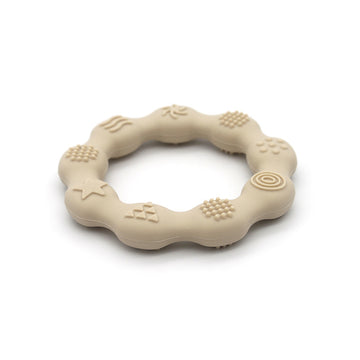 Silicone textured ring teether in beige