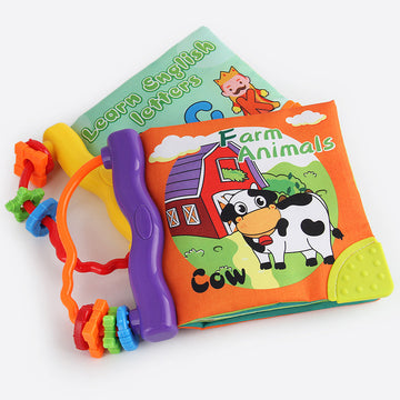 Teether cloth books with rattle in both themes on white background