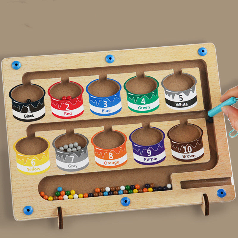 Magnetic color sorting bead board counting cups design with beads in the track
