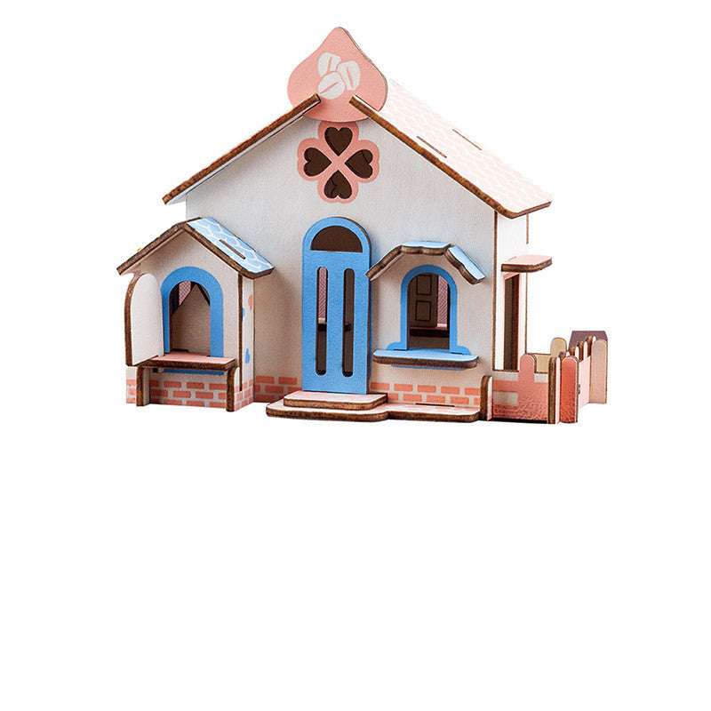Heart cottage wooden 3D puzzle with blue door