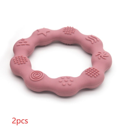 Silicone textured ring teether in pink (set of 2)