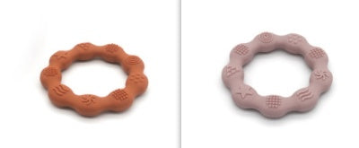 Silicone textured ring teether pair in orange and light pink