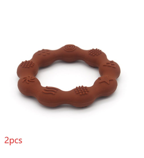 Silicone textured ring teether in rust brown (set of 2)